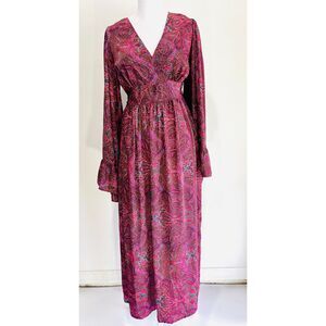 Blue Boheme maxi dress paisley floral Flare festive bohemian gipsy women's S